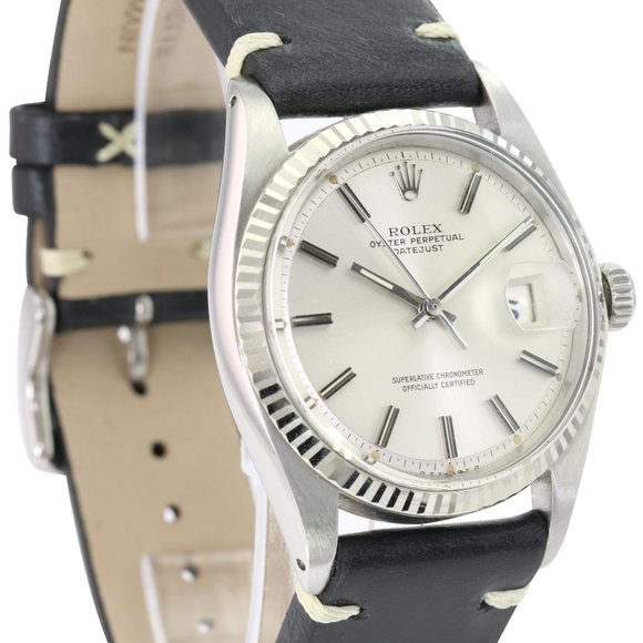 Rolex Mens Datejust Silver Dial Black Leather 36mm - Picture 3 of 7